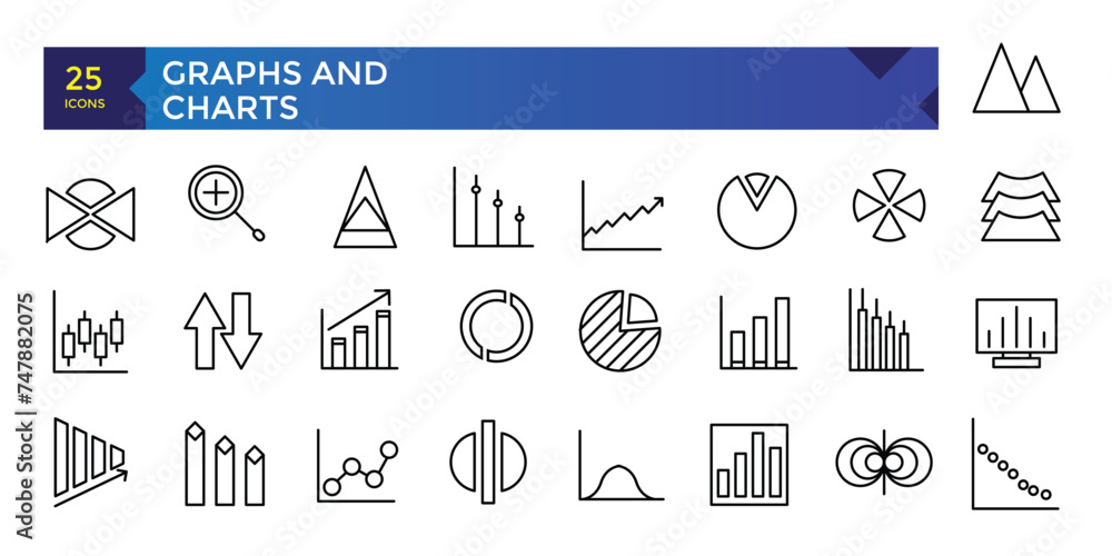 Poster charts and graphs related vector icons for your design. graphics and statistics icons set. collectio