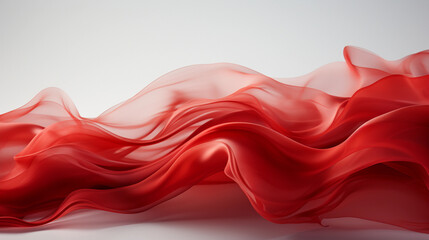 Abstract red satin smoke 3d fabric waves on a minimalistic studio background