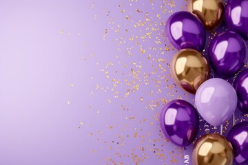 Balloons with confetti. Background template design with helium balloons for Party for Birthday and...