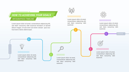 Infographic Timeline with 5 Steps and Editable Text on a 16:9 Layout for Business Presentations, Management, and Evaluation.
