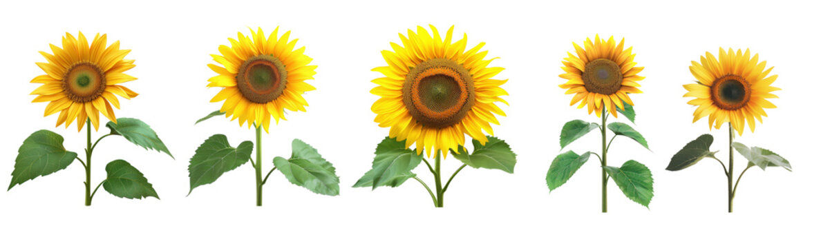 big sunflower, leaves on transparency background PNG
