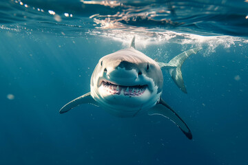 Great White Shark Emerging from the Depths