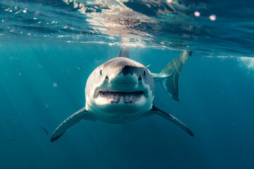 Great White Shark Emerging from the Depths