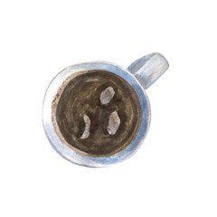 Obraz premium Blue cup of coffee with art watercolor illustration isolated on white background. Flat illustration.