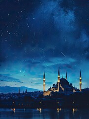 Ramadan Kareem background, Suleymaniye mosque in Istanbul, Turkey , copy space - generative ai - obrazy, fototapety, plakaty