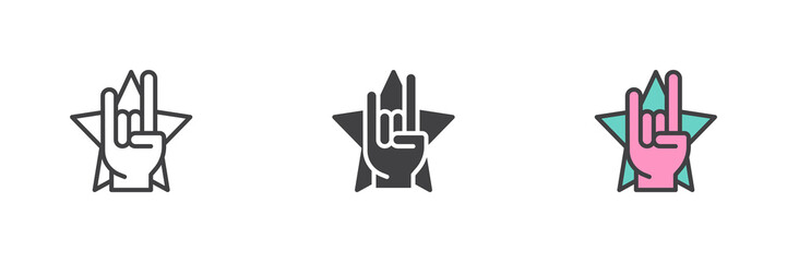 Obraz premium Rock and roll hand gesture and star different style icon set