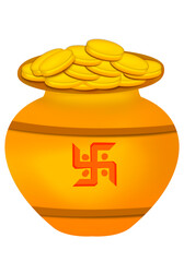 Happy Dhanteras -happy Diwali Gold Pot - Dhanteras and akshaya tritiya  - Gold coin with gold Pot for Dhanteras-  Akti or Akha Teej, is an annual Jain and Hindu spring festival.