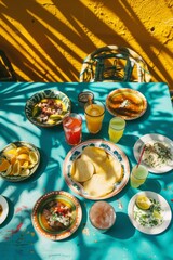 Colorful mexican fiesta: Delicious tacos, refreshing cocktails, and vibrant table setting