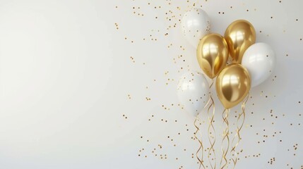 Fototapeta premium Balloons with confetti. Background template design with helium balloons for Party for Birthday and anniversary celebration, carnival. weddings and valentine's day and international women's day