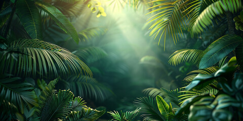Abstract foliage and botanical background green tropical forest wallpaper made of trees - obrazy, fototapety, plakaty