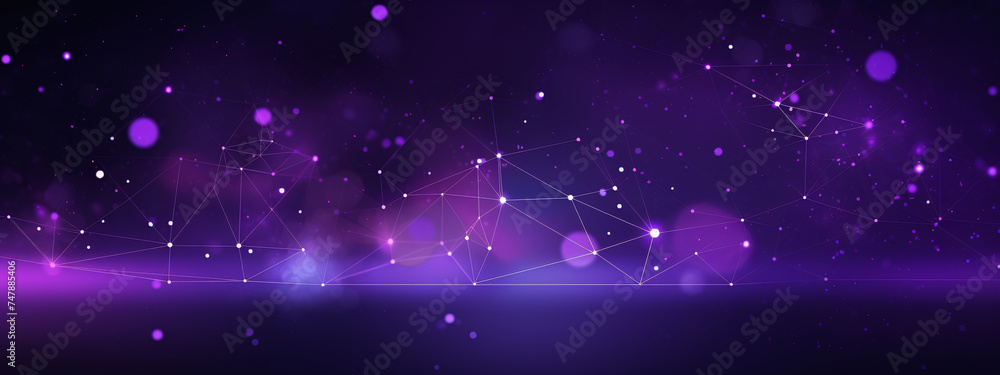 Poster purple technology background with glowing connected dots