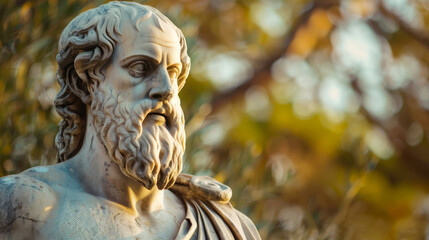 Ancient Greek philosopher Plato. A celestial map on astrology on a fascinating sculpture background. - obrazy, fototapety, plakaty