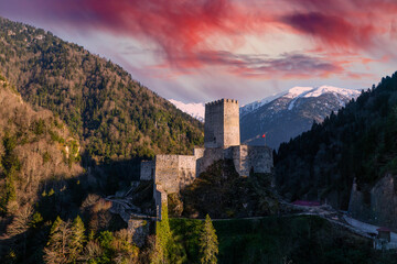 Historical Zilkale (Zil Kale) Castle located in Camlıhemsin, Rize and Kackar Mountains in the...