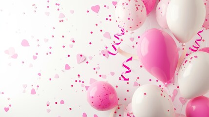 Fototapeta na wymiar Balloons with confetti. Background template design with helium balloons for Party for Birthday and anniversary celebration, carnival. weddings and valentine's day and international women's day