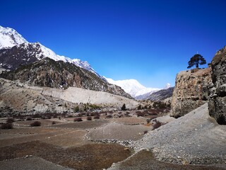 barren farm field on plain landscape of Himalaya region, Nepal