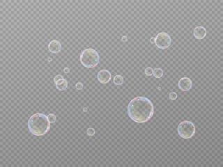 Realistic soap bubbles.Flying bubbles on a transparent background.	
