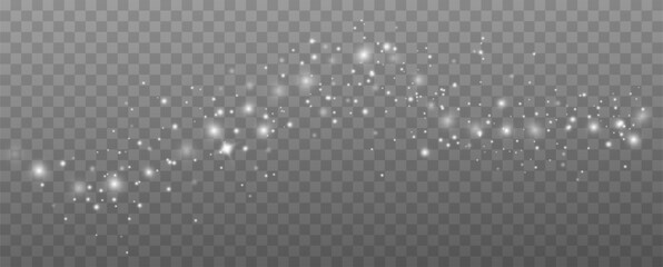 Shining stars.White shiny particles on a transparent background.Sparkling star dust.For packaging of children's toys, gifts, cards, banners.Vector.