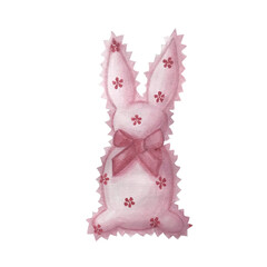 Obraz premium Watercolor illustration of a cute fluffy pink rabbit 
