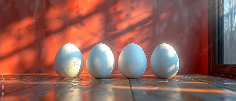 Poster the easter holiday. a bright blank background with an egg. rendering in 3d