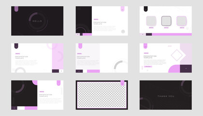 Presentation design template with modern geometric graphics. Pink and black . Abstract background. Set collection. Vector illustration