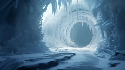 Foto op Canvas A network of  ice tunnels winds beneath the frozen landscape, offering a surreal and magical journey through the heart of winter, with hidden chambers adorned with intricate ice sculptures and delicat © Imagination Ink