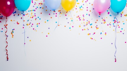 Balloons with confetti. Background template design with helium balloons for Party for Birthday and anniversary celebration, carnival. weddings and valentine's day and international women's day