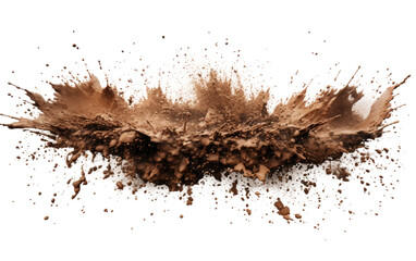 A mound of dirt has been piled up on a smooth white surface, creating a contrast of textures and colors. The dirt appears freshly disturbed, with small particles scattered around the base.