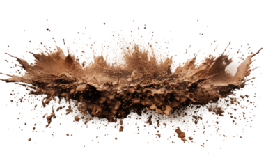 A mound of dirt has been piled up on a smooth white surface, creating a contrast of textures and colors. The dirt appears freshly disturbed, with small particles scattered around the base.