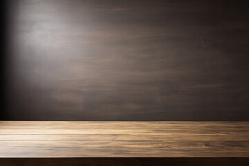 Empty wooden table and dark background. Ready for product display montage