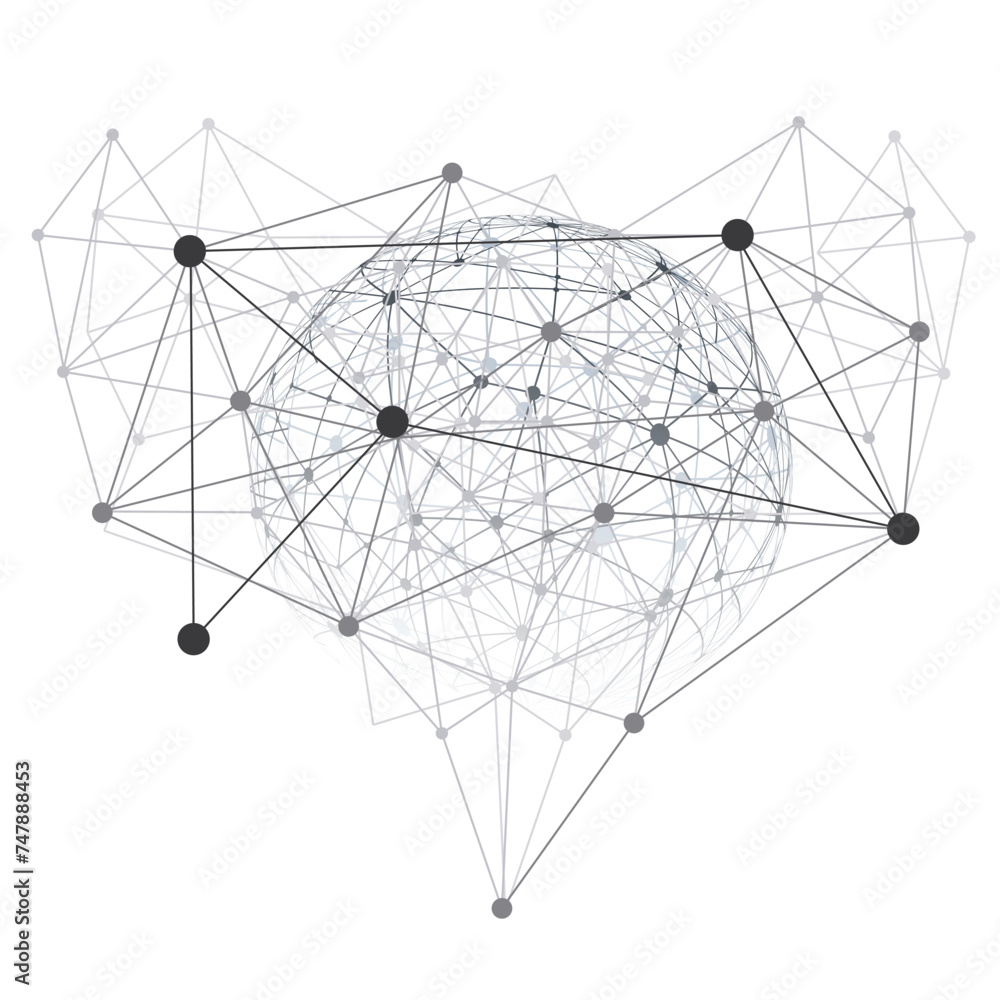 Aufkleber black and white modern minimal style polygonal networks structure, digital telecommunications concep
