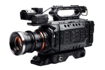 A camera with a lens attached to it, ready to capture images. The lens is securely connected to the camera body, enhancing its ability to focus and zoom in on subjects.