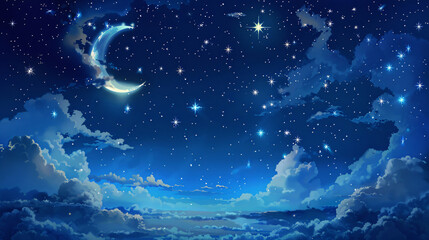 Obraz na płótnie Canvas World Sleep Day moon and stars background, cure autism fairy tale starry sky scene illustration