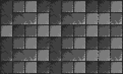 Dungeon texture tile pattern, for pixel art style game.  Gray stone seamless background. Steel concrete with dark background. 2D Brick Wall Texture - Assets for Game - Pixel art.	