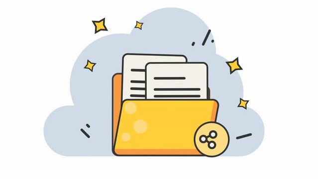 animation of a yellow folder with a paper and a share button
