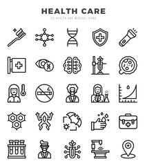 Collection of HEALTH CARE 25 Lineal Icons Pack.