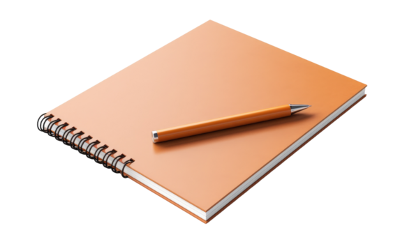 A notebook sits on a desk with a black pen placed on top of it. The notebook appears to be open, hinting at potential work or notes being taken.