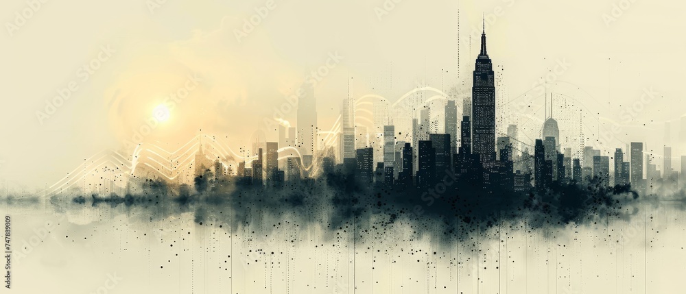 Aufkleber Abstract dot point connected with gradient line and elaborate wave line design, big data connection technology concept.
