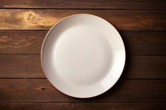 a white plate on a wood surface