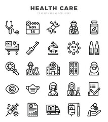 HEALTH CARE Icons Pack Lineal Style. Vector illustration.