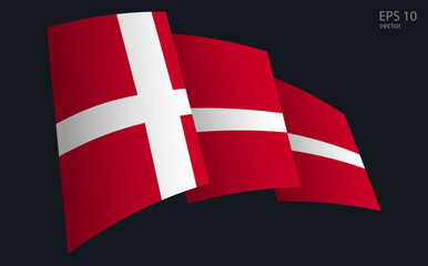 Waving Vector flag of Denmark. National flag waving symbol. Banner design element.
