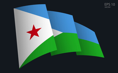 Waving Vector flag of Djibouti. National flag waving symbol. Banner design element.
