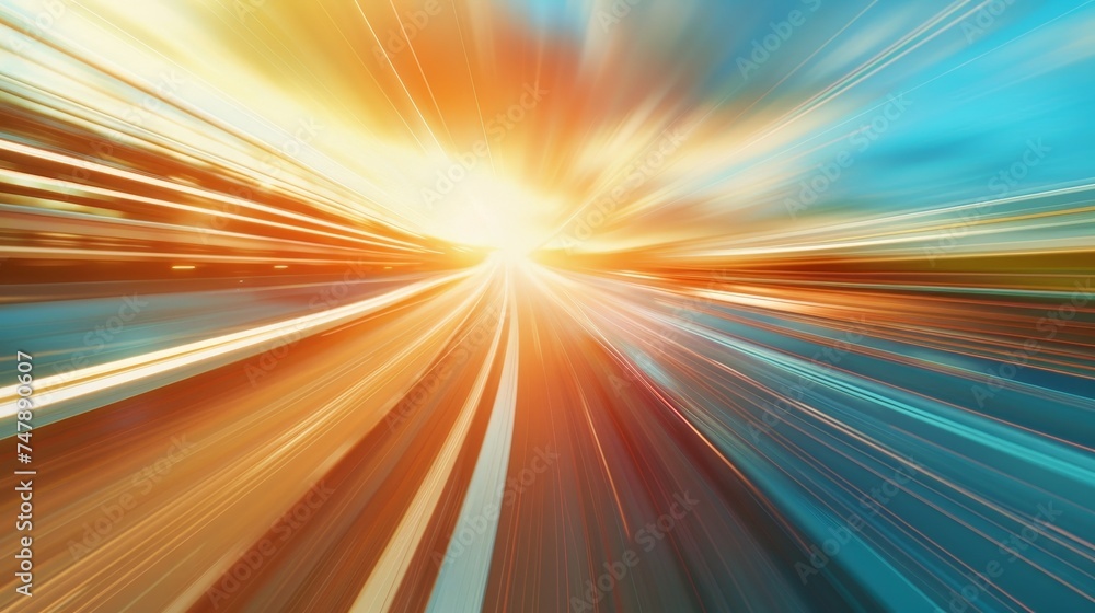 Poster Digital data flow on the road with motion blur to create the vision of fast speed transfers. Concept of future digital transformation, disruptive innovation and agile business methodologies.