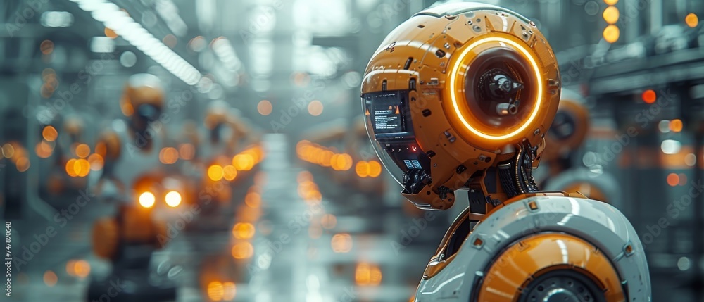 Poster Industry-based robot arms for digital factory production technology using Industry 4.0 or 4th Industrial Revolution automation and Internet of Things software.