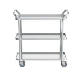 Empty silver serving cart on transparent background