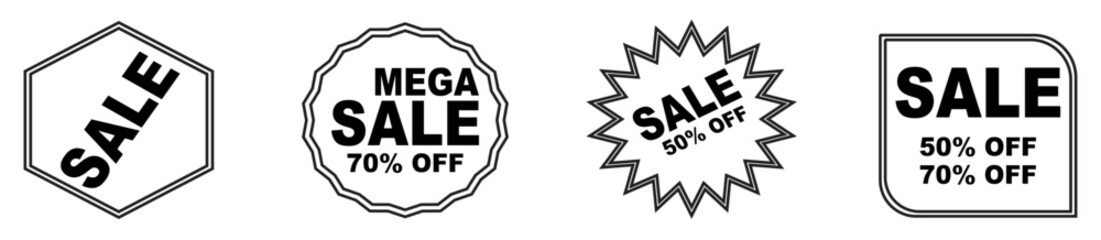 Sale badges. Sale quality tags and labels. Special offer, sale, discount, shop. Black Lines Vector illustration