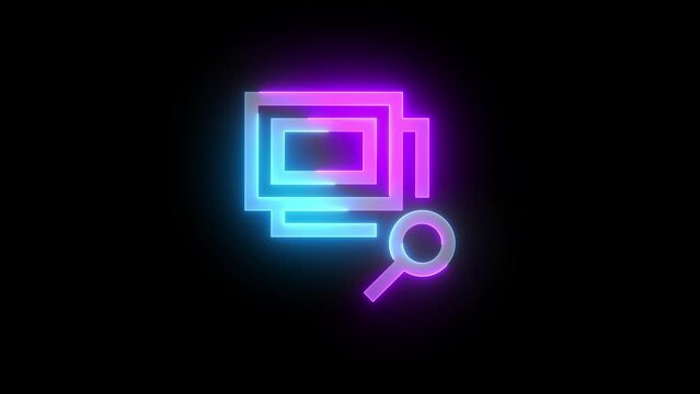 Neon browse photos icon cyan purple color glowing animation black background