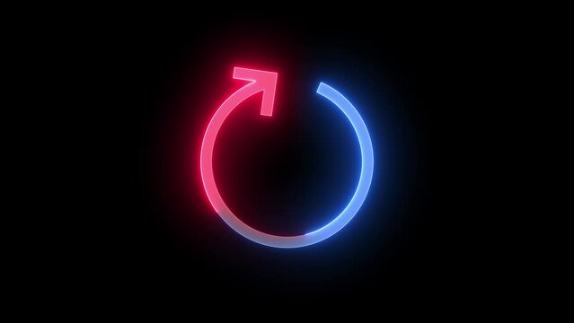 Neon circle arrow loading icon blue red color glowing animation black background