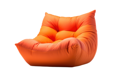 An orange bean bag chair. The chair is fluffy and inviting, ready to provide a comfortable seating option. Its vibrant color adds a pop of excitement to any room.
