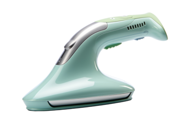A green and silver hair dryer is displayed on a plain white background. The hair dryer appears to be in pristine condition, with its sleek design standing out against the clean backdrop.
