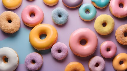 Close Up Of Pastel Colorful Donuts.Generative AI